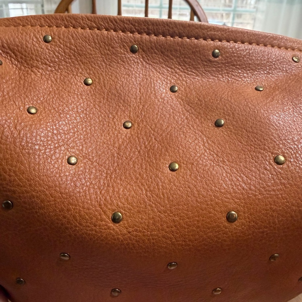 Studded Tan Leather Crossbody Bag with Adjustable Strap - Picture 3 of 8
